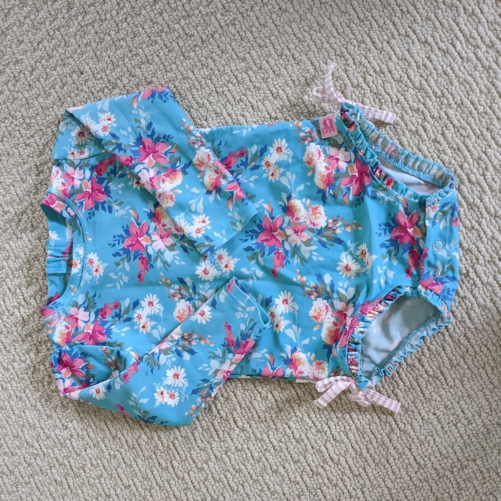 Rufflebutts Blue Floral Swimsuit, 2T